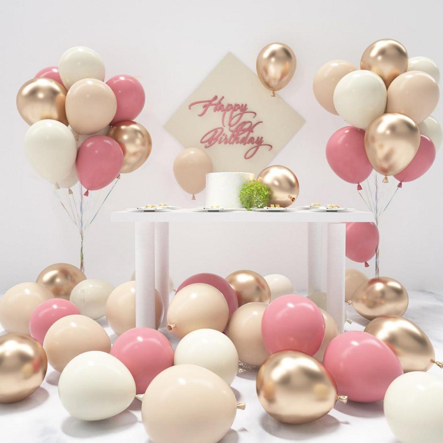 60 Stück Luftballons Beige Rosa Helium Party Deko_Champagner Gold