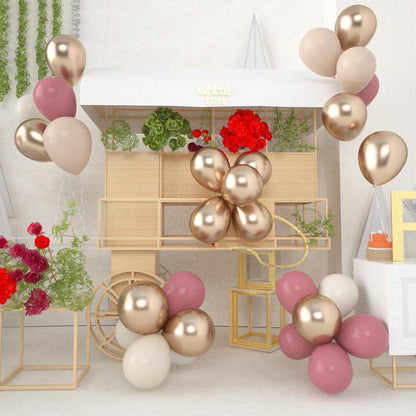 60x Beige Altrosa Gold Metallic Luftballons für Party Deko