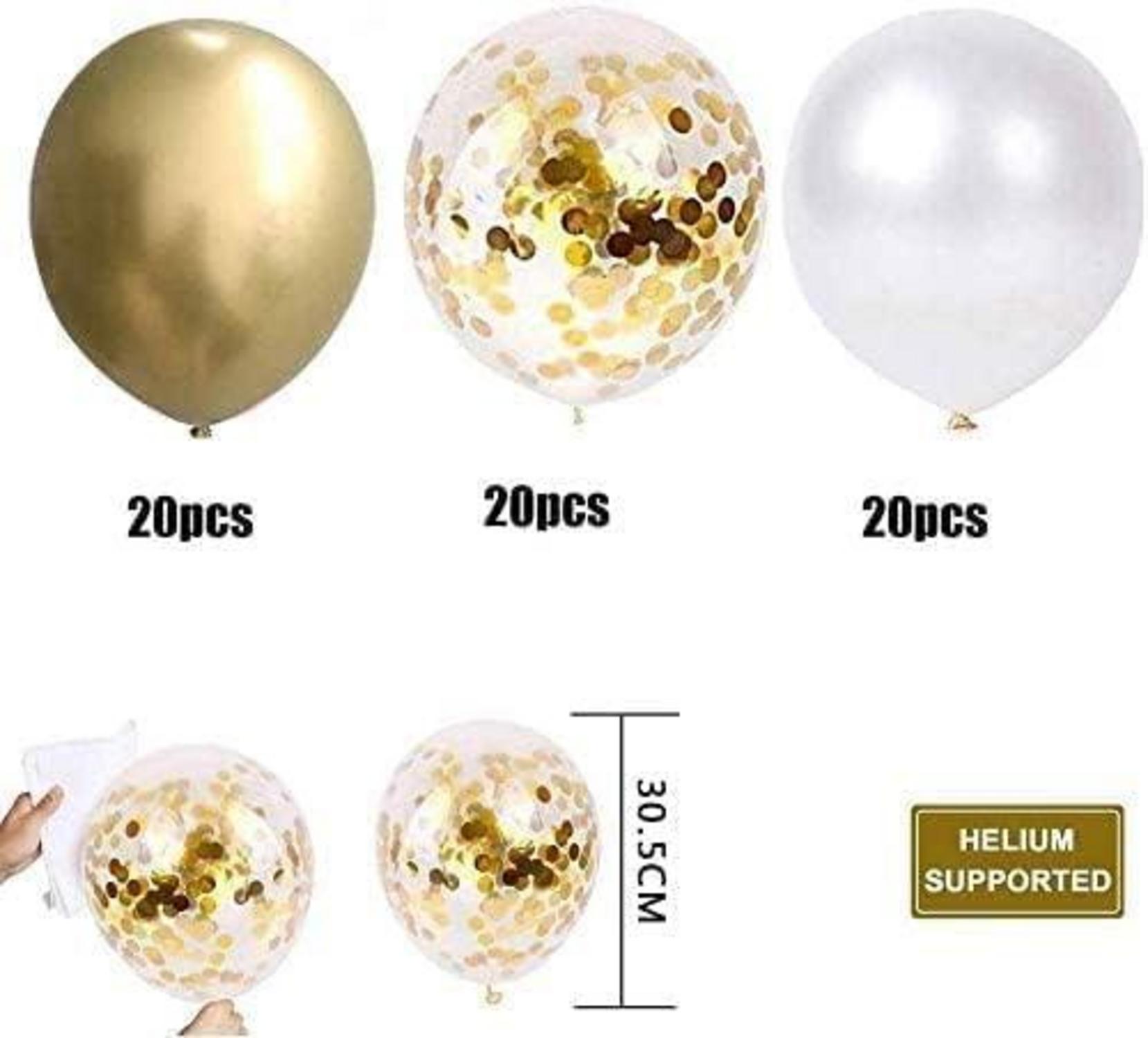 60x Luftballons Set Gold Weiß - Metallic Konfetti Deko für