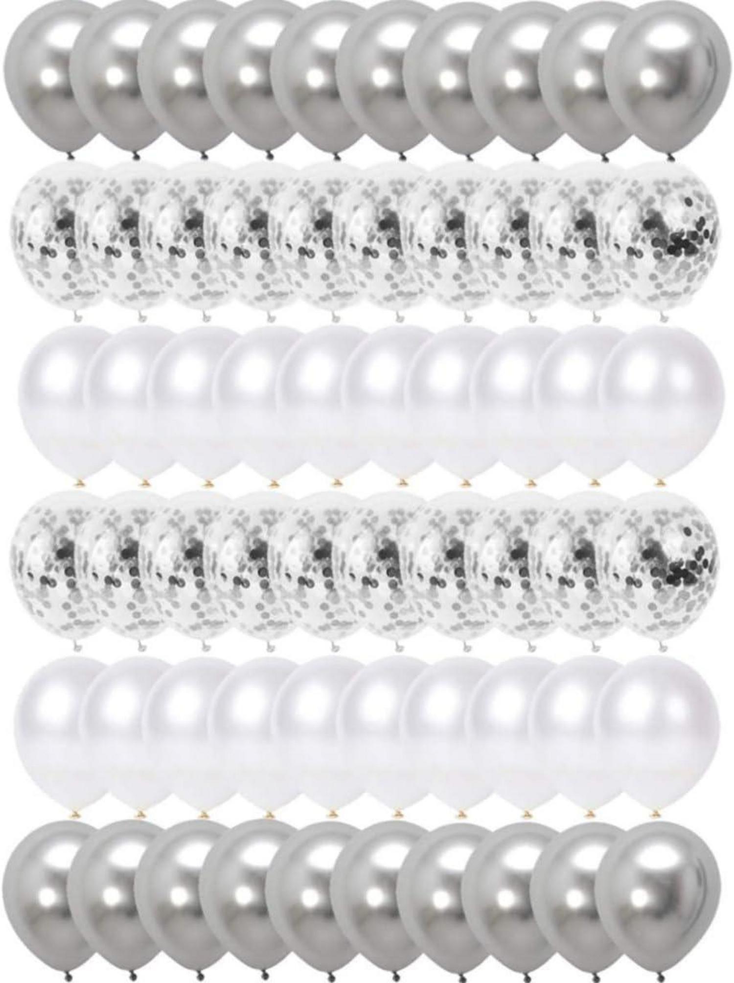 Silber Metallic Luftballons Konfetti Weiß 60 Stück für Partydekoration