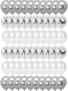 Silber Metallic Luftballons Konfetti Weiß 60 Stück für Partydekoration