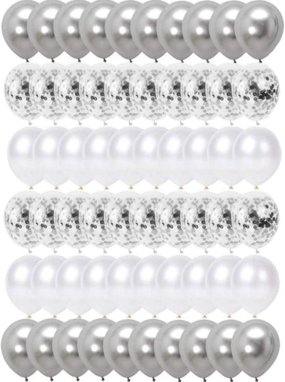 Silber Metallic Luftballons Konfetti Weiß 60 Stück für Partydekoration