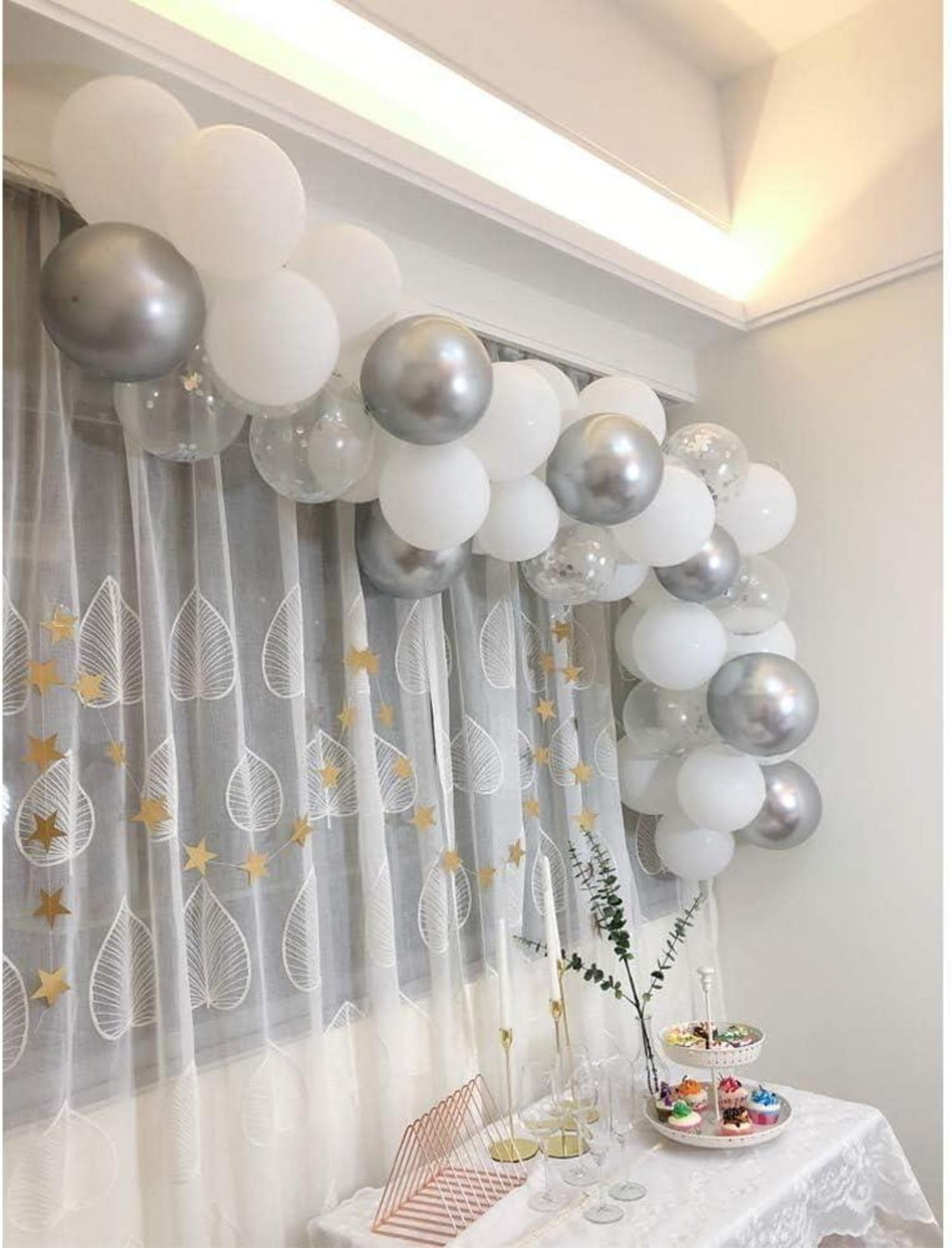 60 Silber Metallic Konfetti Ballons Geburtstag Hochzeit Deko JGA