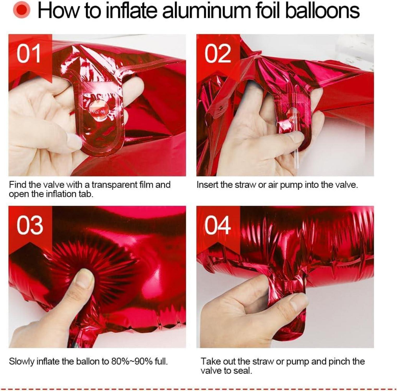 4er Set Rote XXL Herz Luftballons, Folienballons Deko für Hochzeit & Valentinstag 32 Zoll