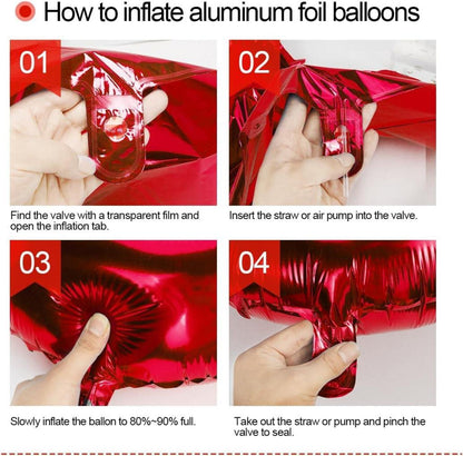 4er Set Rote XXL Herz Luftballons, Folienballons Deko für Hochzeit & Valentinstag 32 Zoll