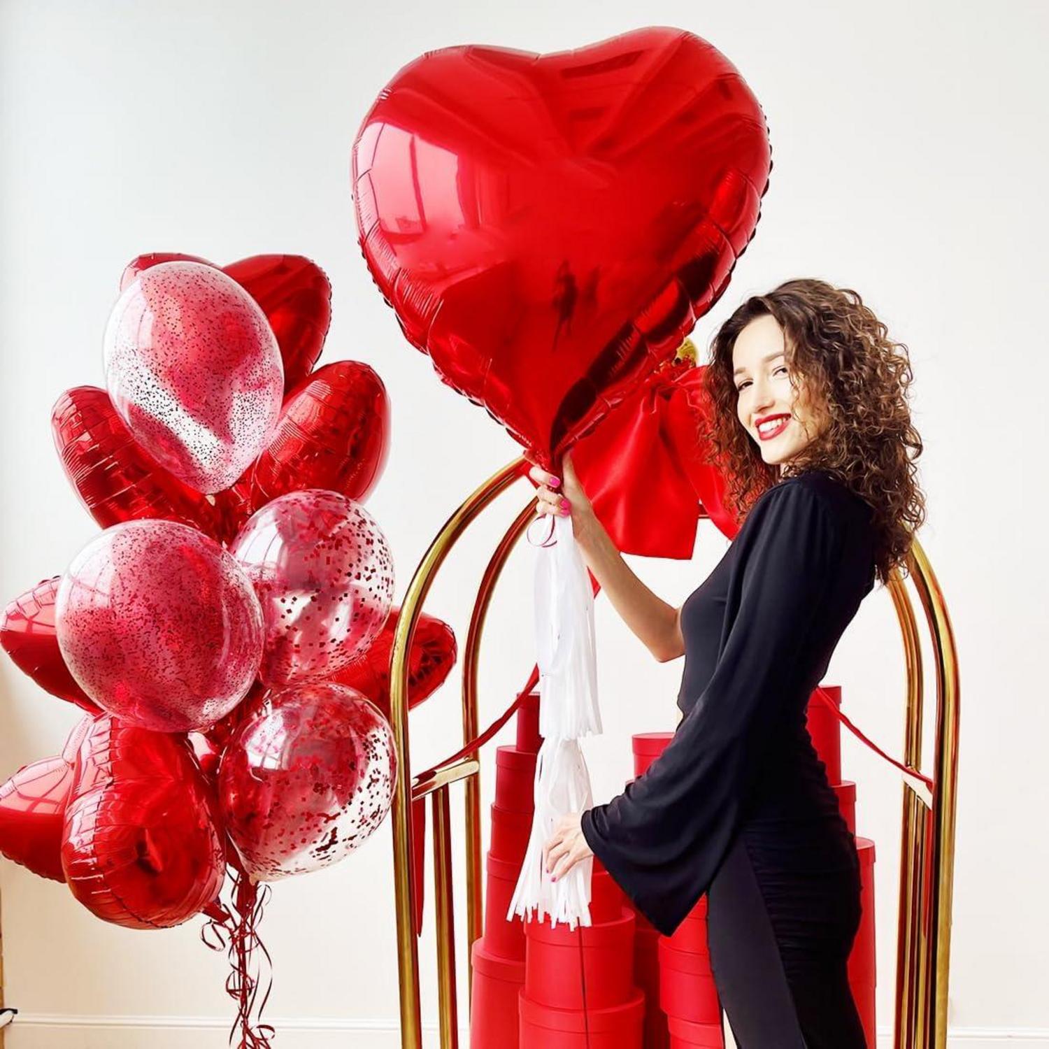 XXL Herz Folienballon Set | 4PCS Rot Herzluftballons Hochzeit 32 Zoll
