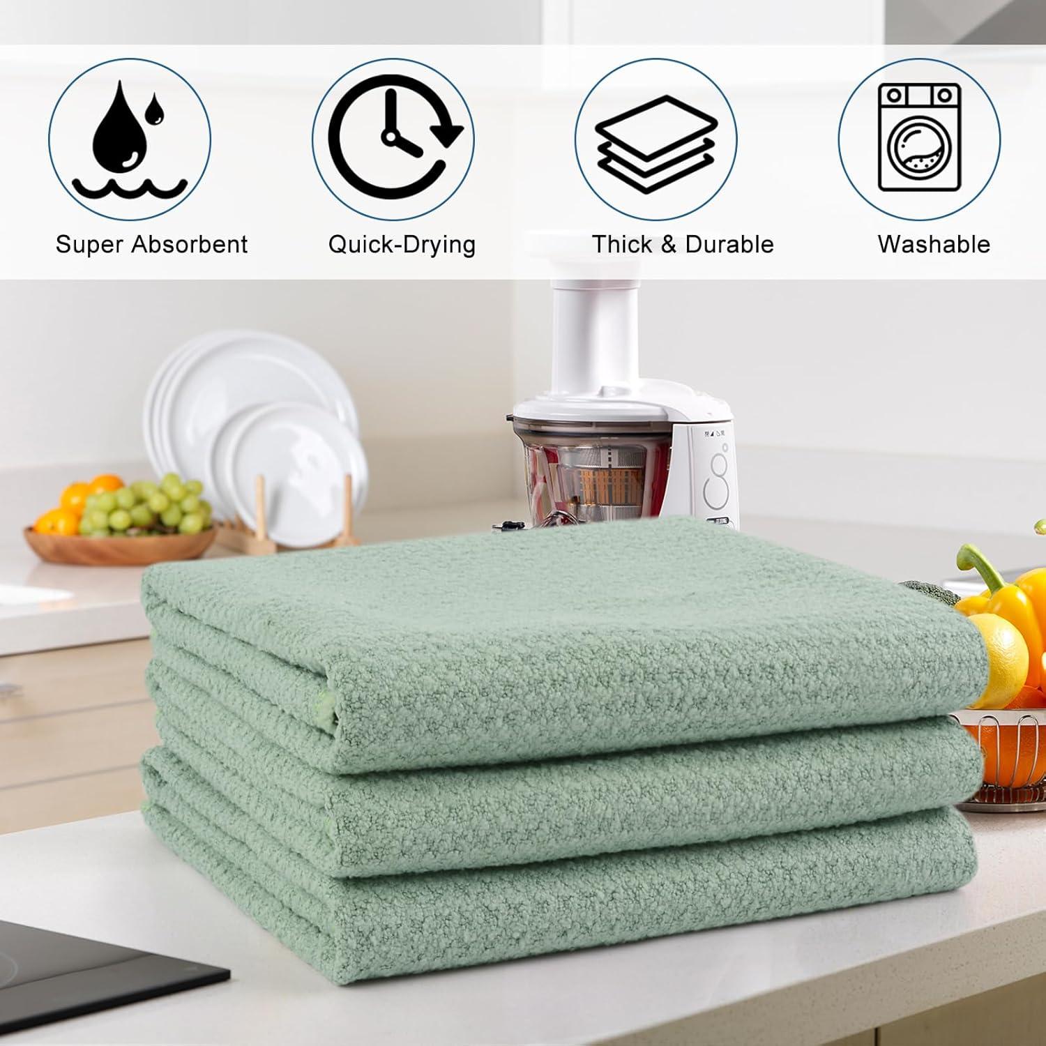 3er Pack Grüne Microfaser Geschirrtücher 40x56 cm - Super Saugfähig & Fusselfrei