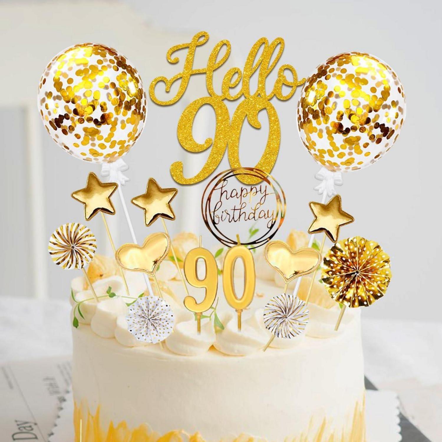 20 Stück 90. Geburtstag Tortendeko Set Gold Glitzer Happy Birthday Cake Topper