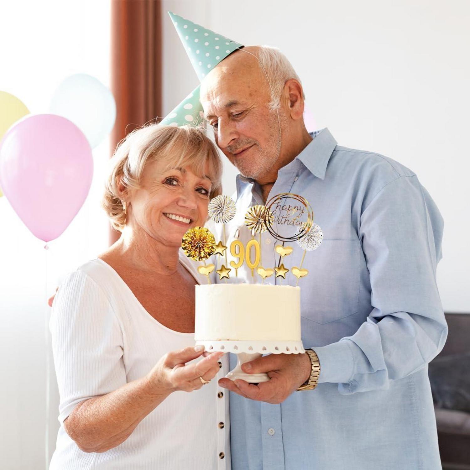 20 Stück 90. Geburtstag Tortendeko Happy Birthday Cake Topper Gold Glitzer