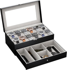 Uhrenbox mit Glasdeckel und 12 Fächern für Uhrenkollektionen