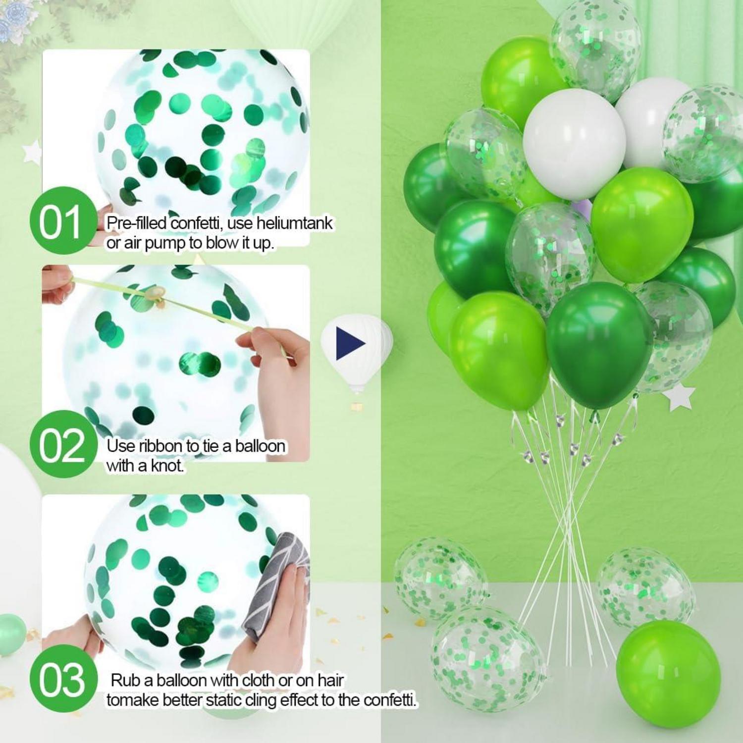 Luftballons Grün Weiß Helium Latexballons Konfetti für Party Deko