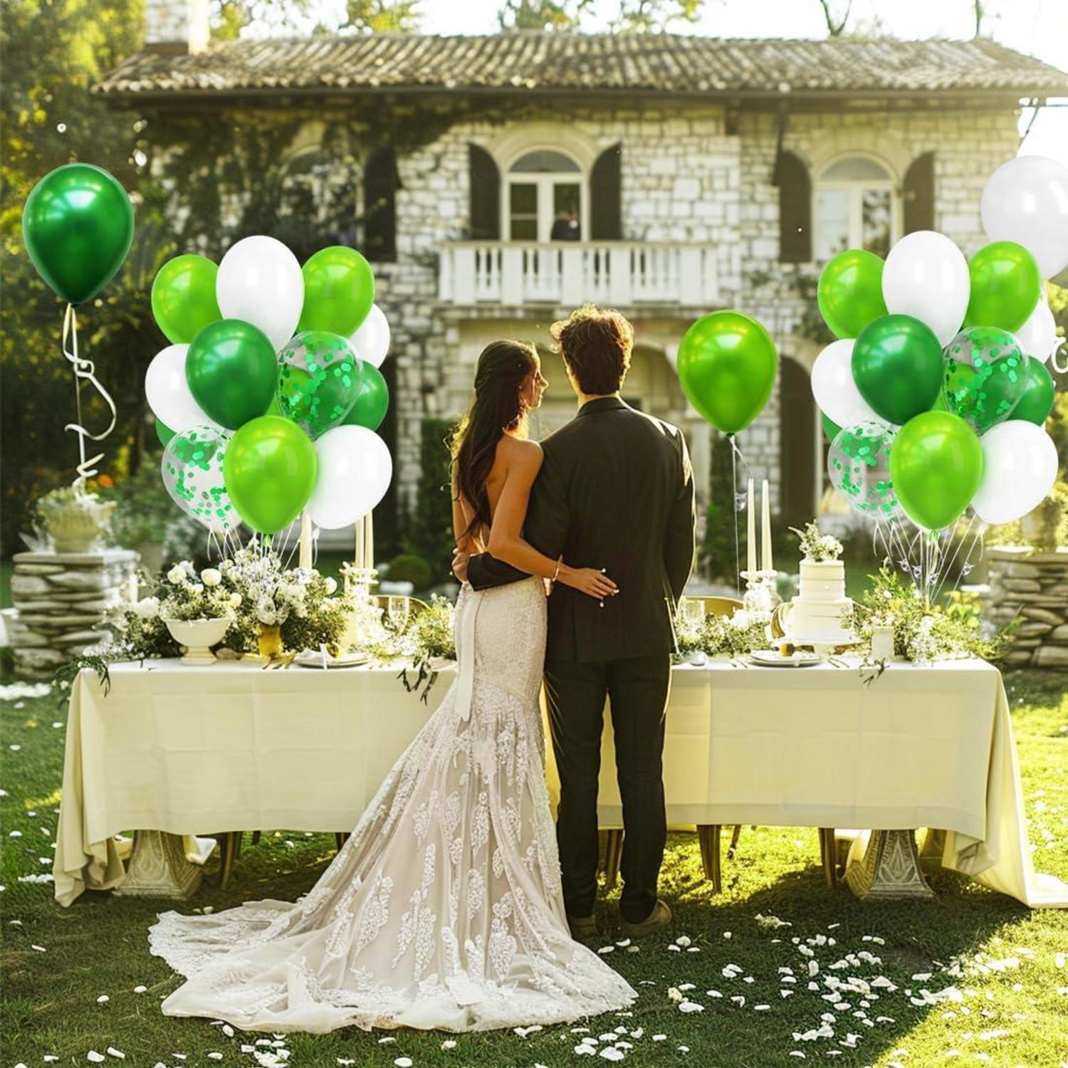 60 Stück Luftballons Grün Weiß Helium Latexballons für Hochzeit Geburstags Taufe