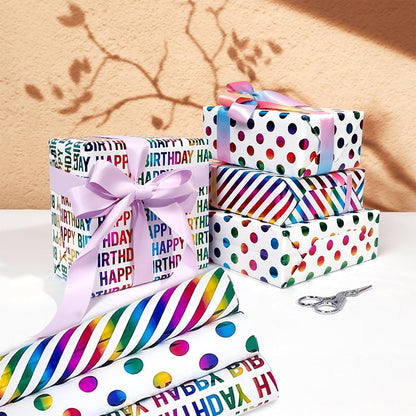 3er Set Geburtstags Geschenkpapierrollen 43x300cm Weihnachten Mini Roll