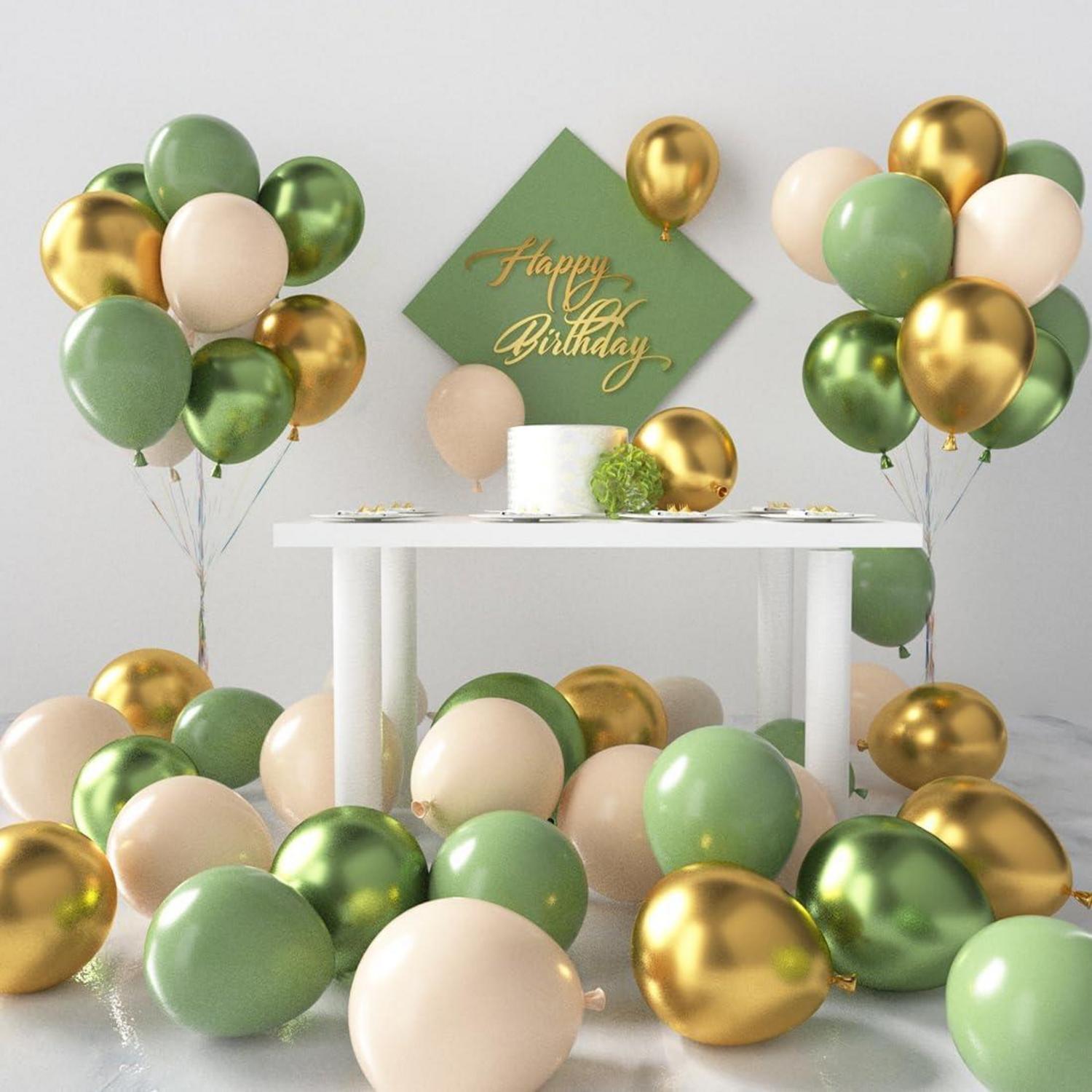 60 Stück Grüne Gold Metallic Luftballons Party Deko Olive Salbeigrün