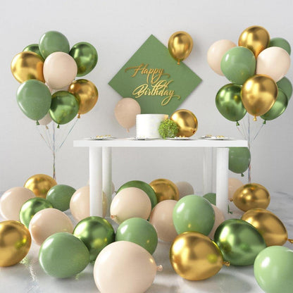 60 Stück Grüne Gold Metallic Luftballons Party Deko Olive Salbeigrün