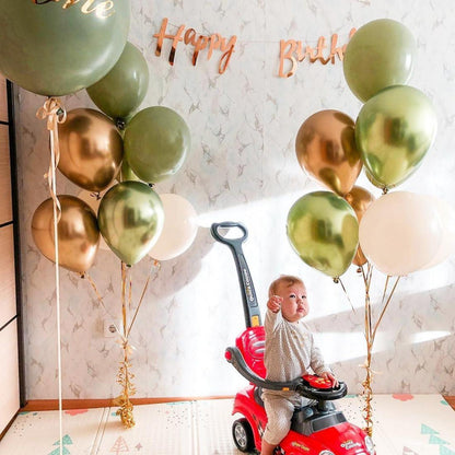 60 Stück Metallic Grün Gold Luftballons Set - Party Deko Hochzeit Geburtstag