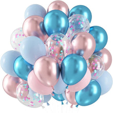 Gender Reveal Luftballons Set Macaron Rosa Blau Metallic Konfetti - 60