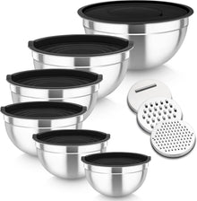 Edelstahl Rührschüssel Set mit Deckel und 3 Reibenaufsätzen