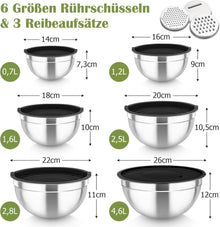 TEAMFAR Edelstahl Rührschüssel Set mit Deckel, 6er