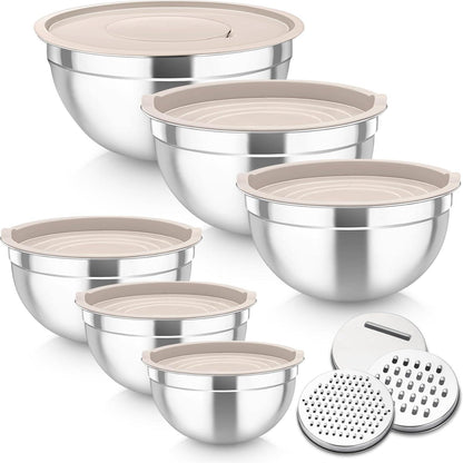 Edelstahl Rührschüssel Set mit Deckel & Reibeaufsätzen
