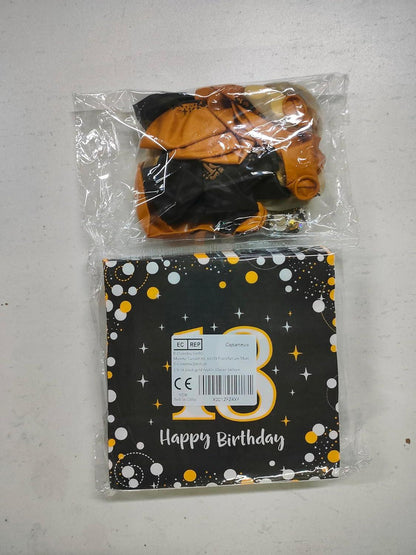 18. Geburtstag Deko Servietten Set - Schwarz Gold Luftballons Konfetti - 60 Stück