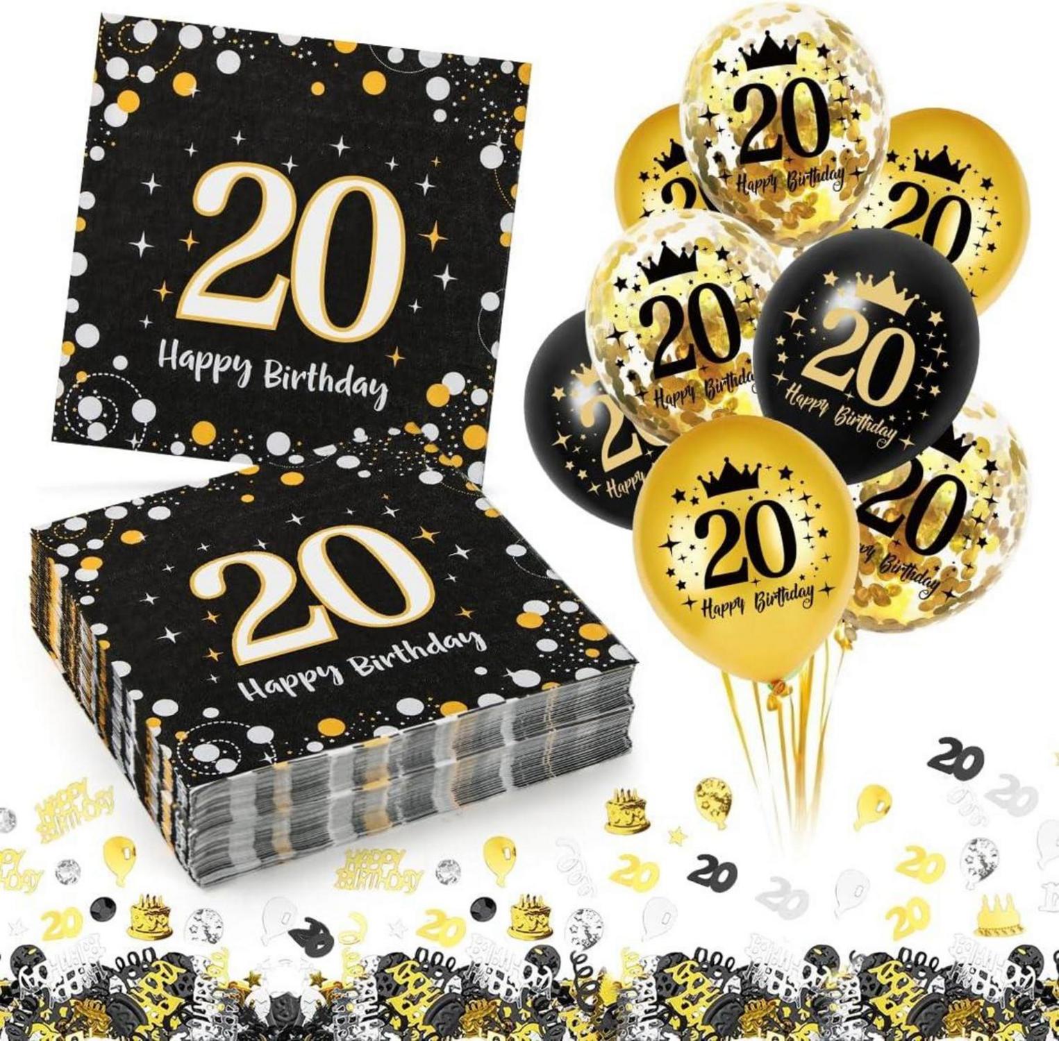 20. Geburtstag Servietten Deko Set mit Luftballons