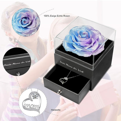 Muttertag Rose Halskette Geschenkbox Ewige Rose Blau Violett
