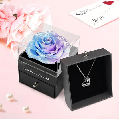 Ewige Rose Beste Mama der Welt Geschenkbox Halskette Blau/Violett