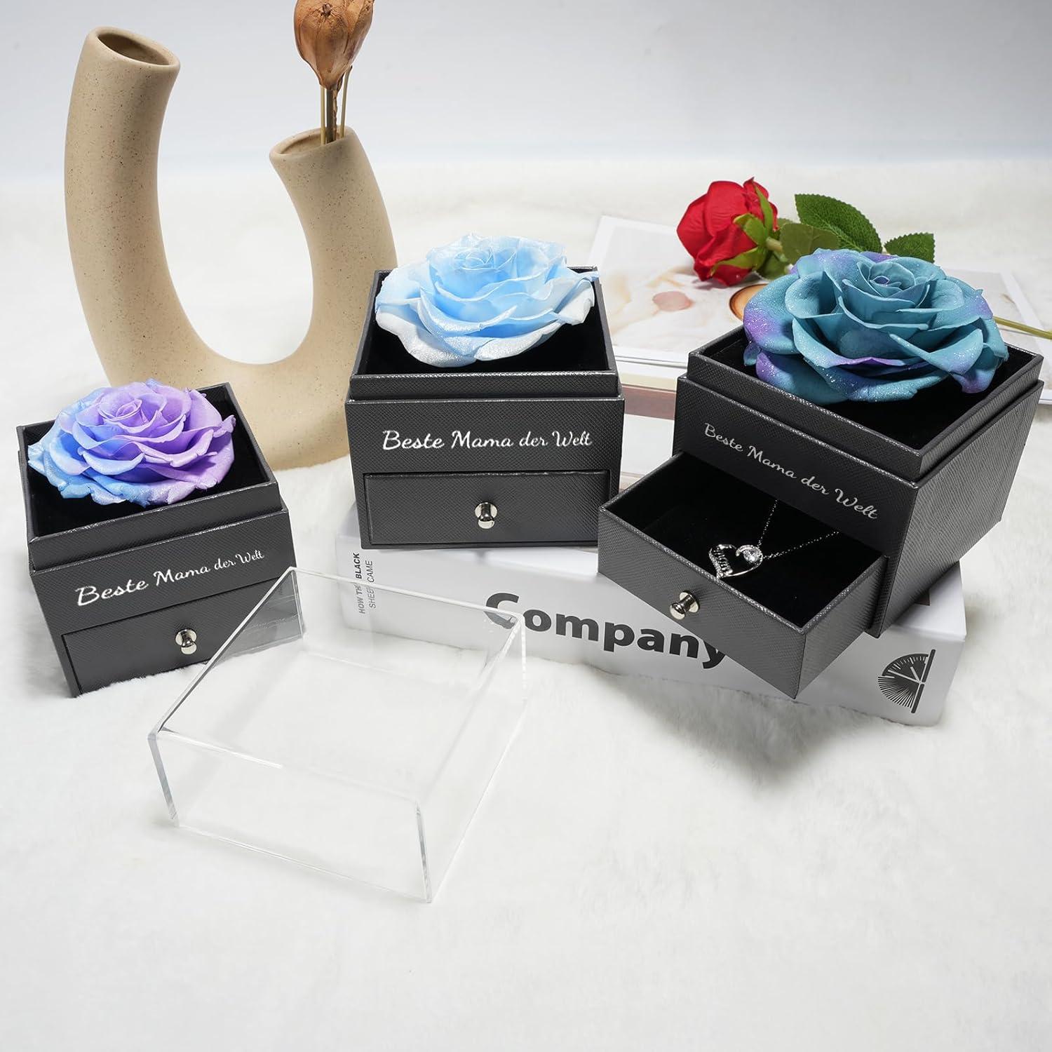 Ewige Rose Beste Mama der Welt Geschenkbox Halskette Blau/Violett