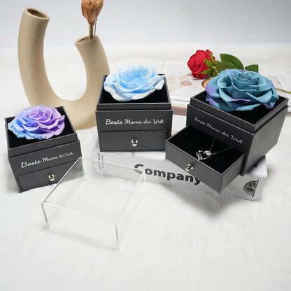 Ewige Rose Beste Mama der Welt Geschenkbox Halskette Blau/Violett