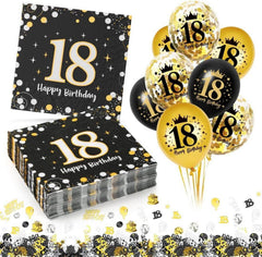 18. Geburtstag Deko Servietten 30 Stück Schwarz Gold Luftballons