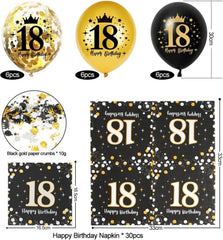 18. Geburtstag Deko Servietten Schwarz Gold Luftballons