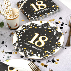 18. Geburtstag Deko Servietten Set Schwarz Gold Luftballons Konfetti 33x33cm