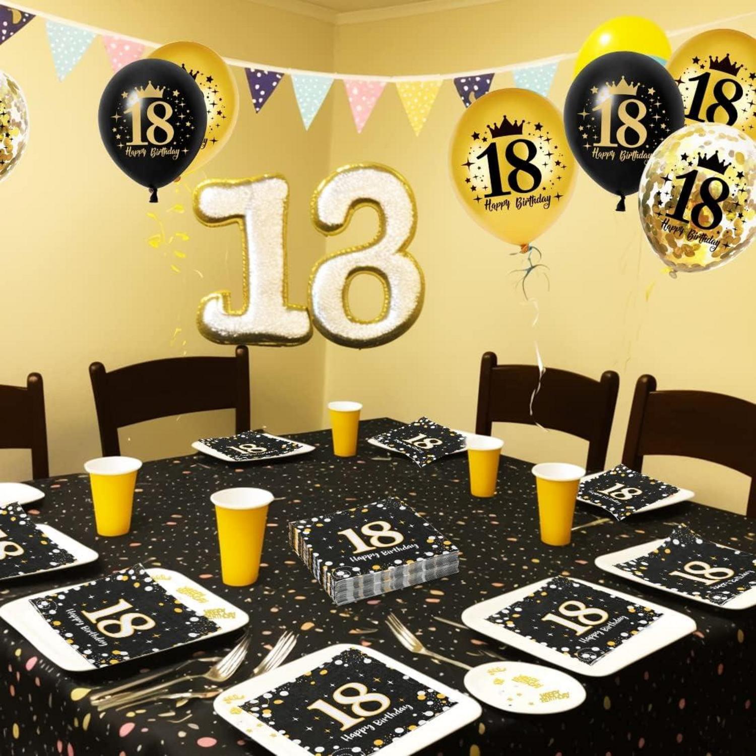 18. Geburtstag Deko Servietten Set 30 Stück Schwarz Gold Luftballons Konfetti
