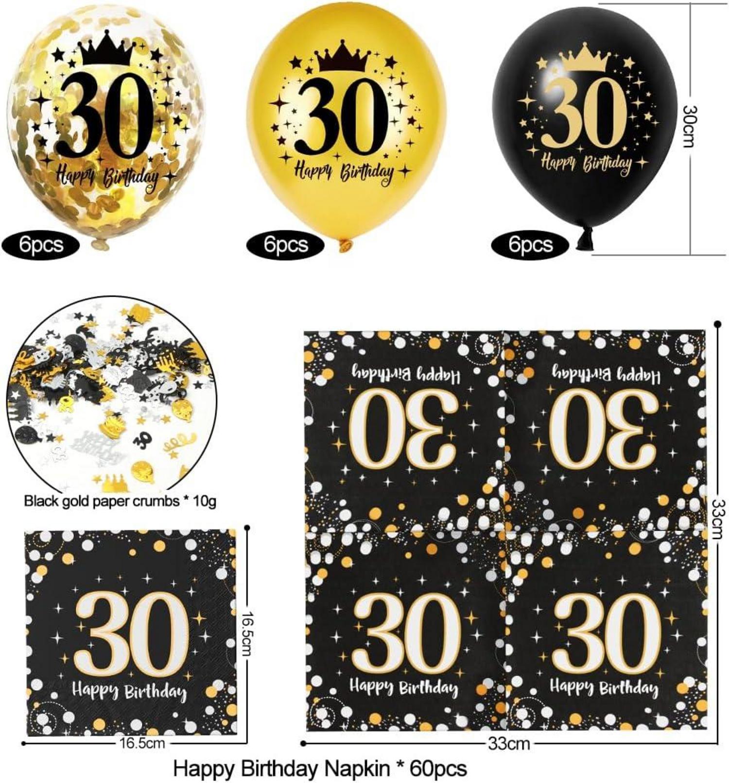 Servietten 30. Geburtstag Mann 60 Stück + Deko Luftballons