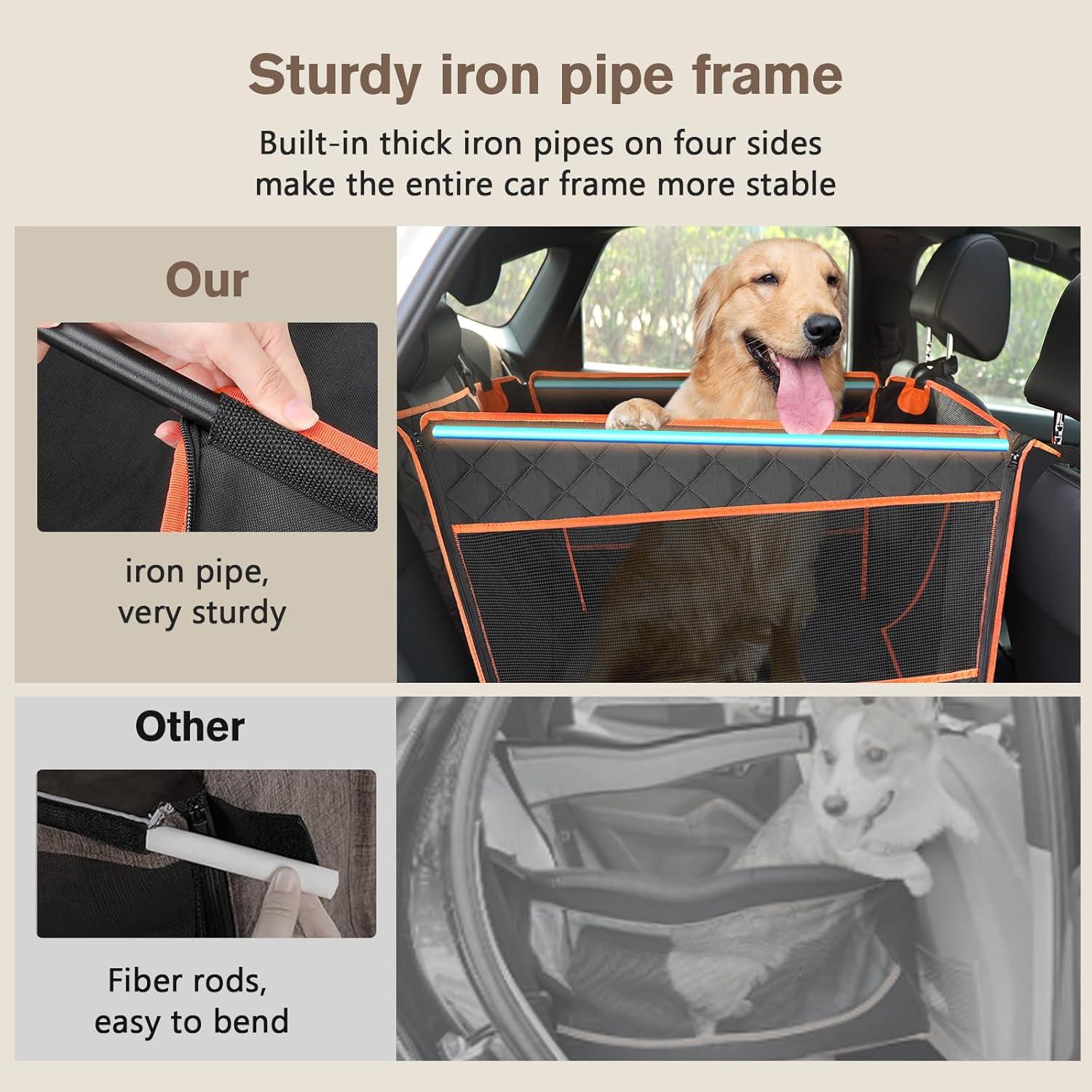 pecute Hunde Autositz XL 70x61x55cm, Verstärkter Hundesitz Auto für Mittelgroße Hunde, 4 Befestigungsgurte, Stabil