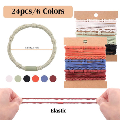 24er Set Schwarz Elastische Haargummis für Damen und Mädchen