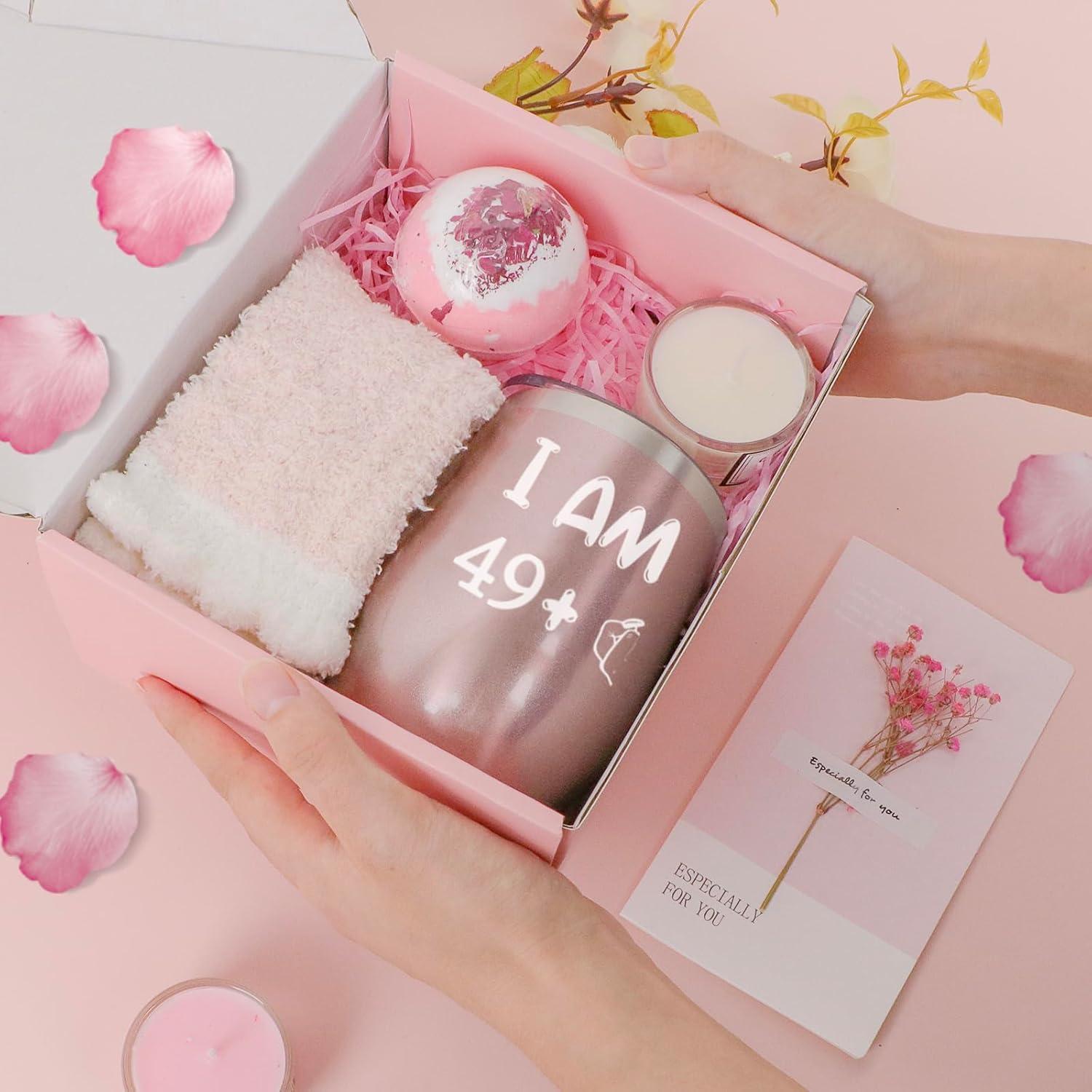 Luxus Spa-Geschenkset 50. Geburtstag Frau 12oz Weinglas Socken