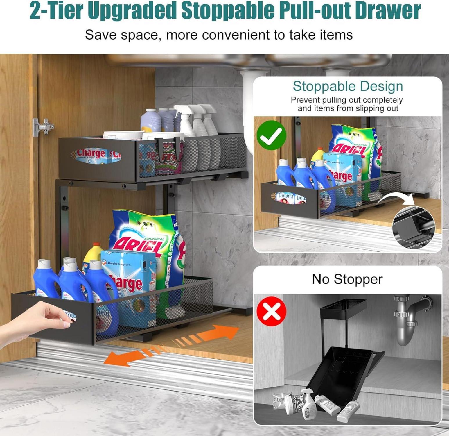 2-stufiger Spülschrank Organizer Metall Ausziehbares Regal Schubladen