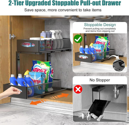 2-stufiger Spülschrank Organizer Metall Ausziehbares Regal Schubladen