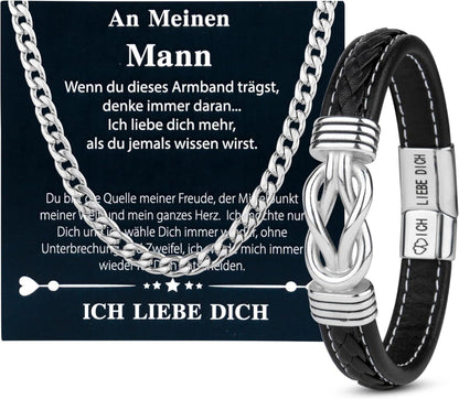 Lederarmband und Halskette Set Geschenke für Männer/Papa, Schwarz
