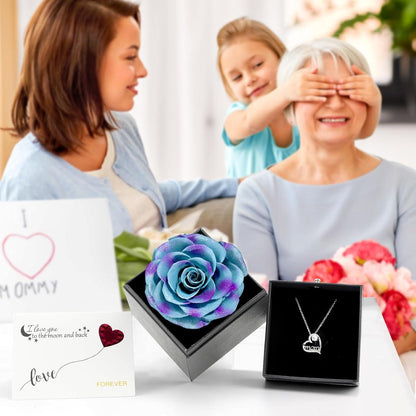 Muttertag Geschenk: Ewige Rose mit Halskette in Geschenkbox