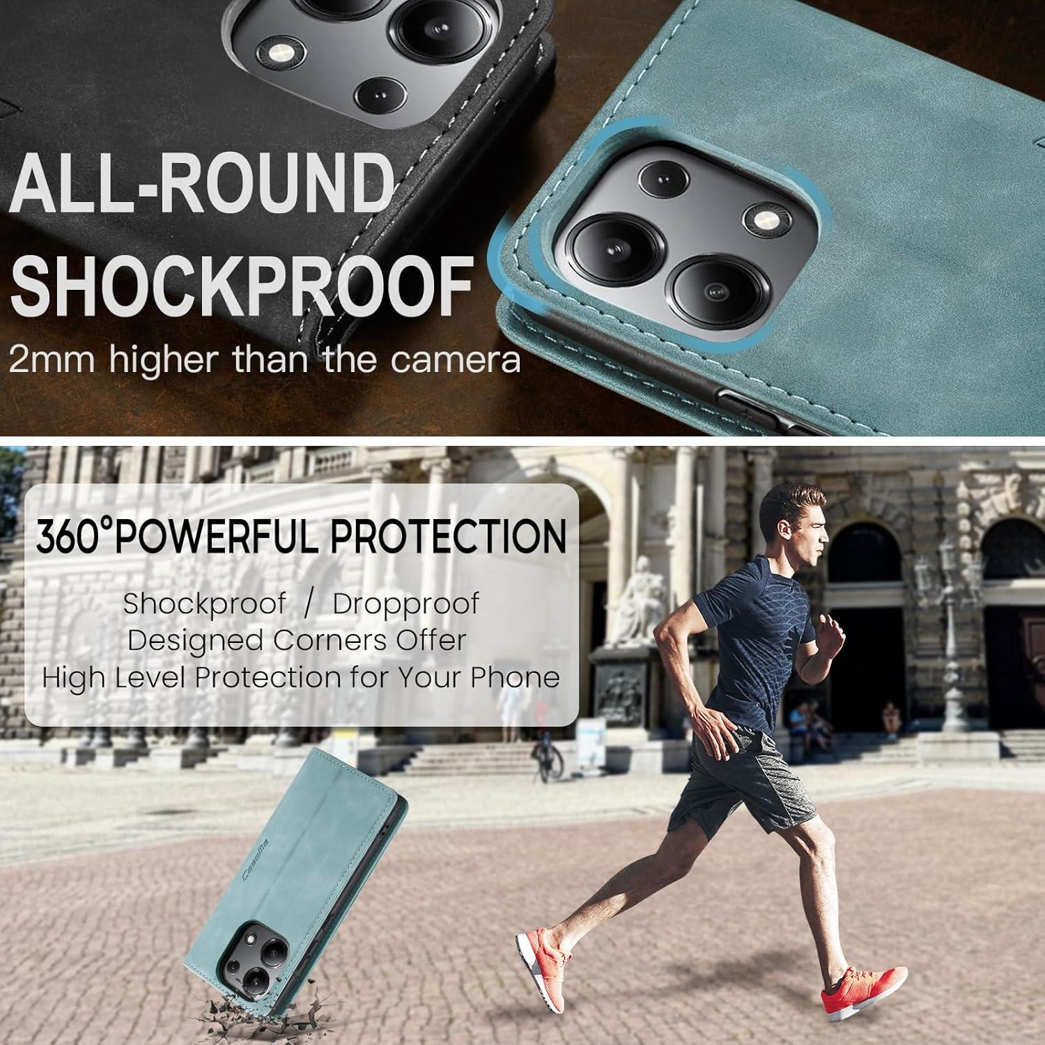 Xiaomi Redmi Note 13 4G Handyhülle Leder Tasche Standfunktion Hellblau