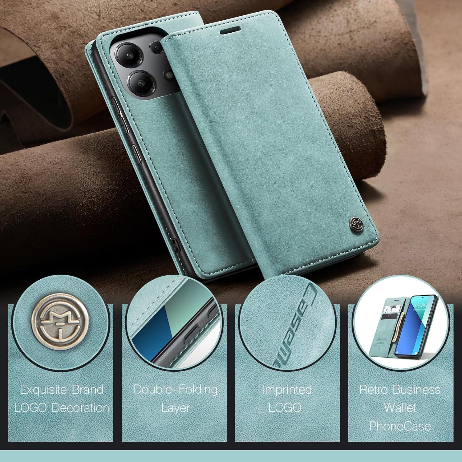 Xiaomi Redmi Note 13 4G Handyhülle Leder Tasche Standfunktion Hellblau