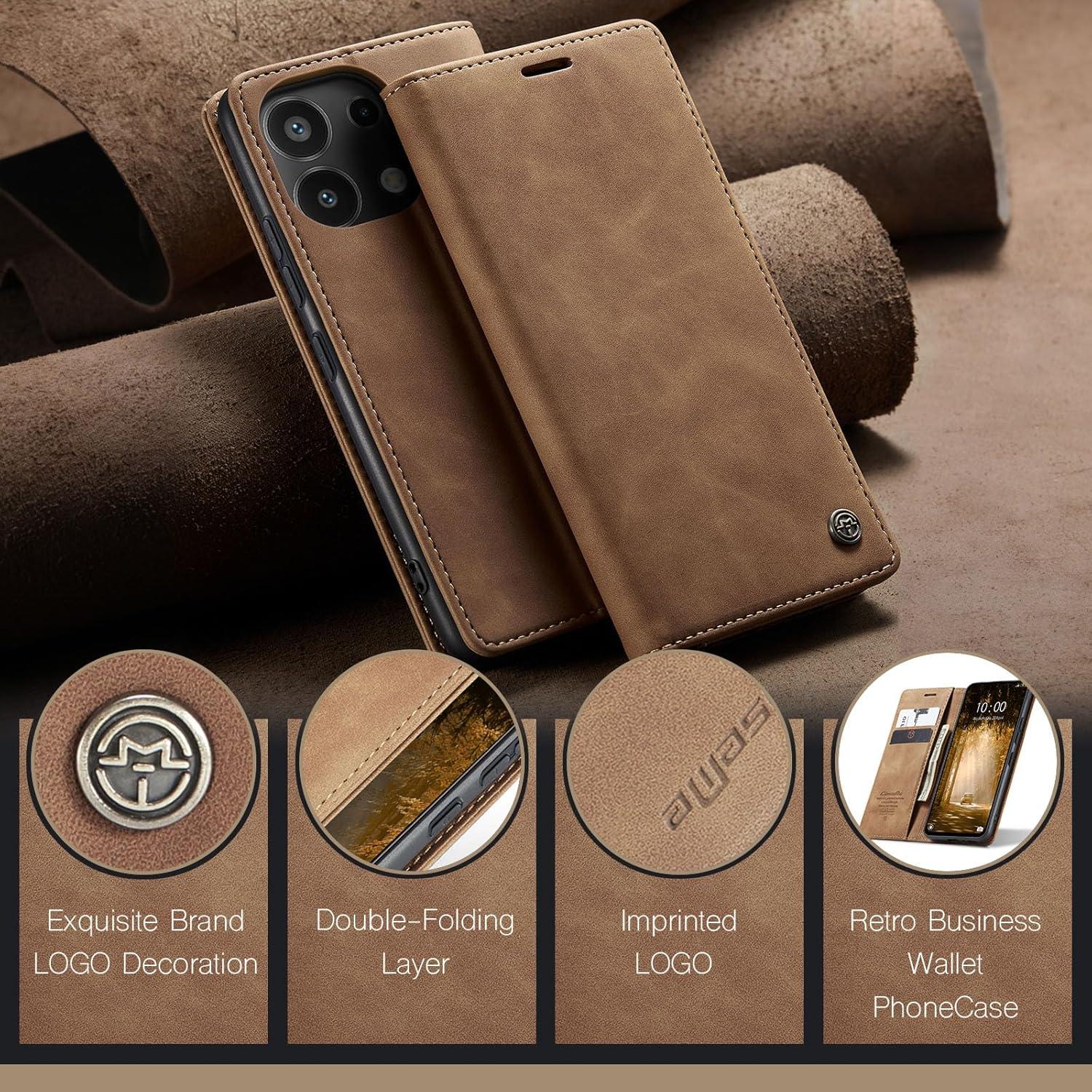 Xiaomi Redmi Note 13 4G Handyhülle Lederhülle Braun Klapphülle Standfunktion