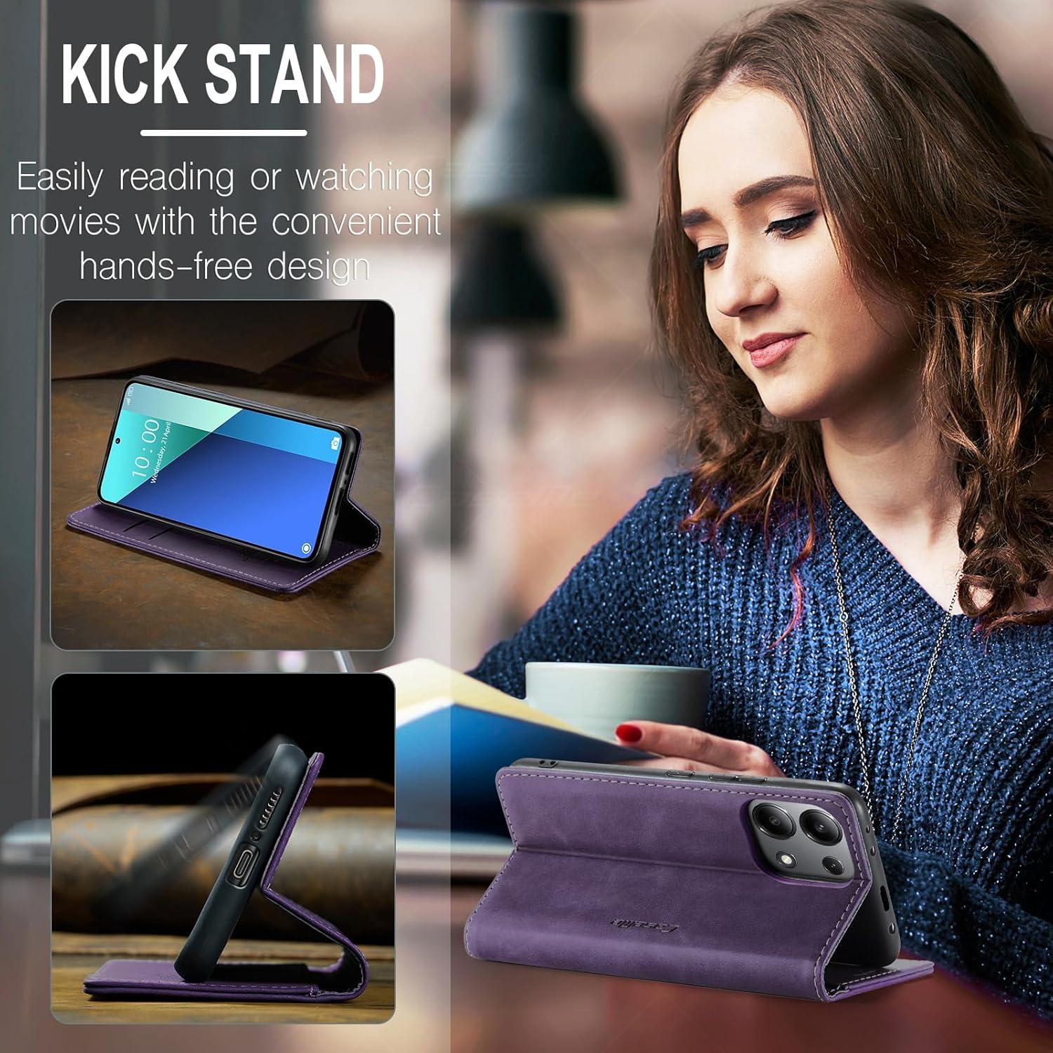Xiaomi Redmi Note 13 4G Handyhülle Premium Leder Standfunktion Lila