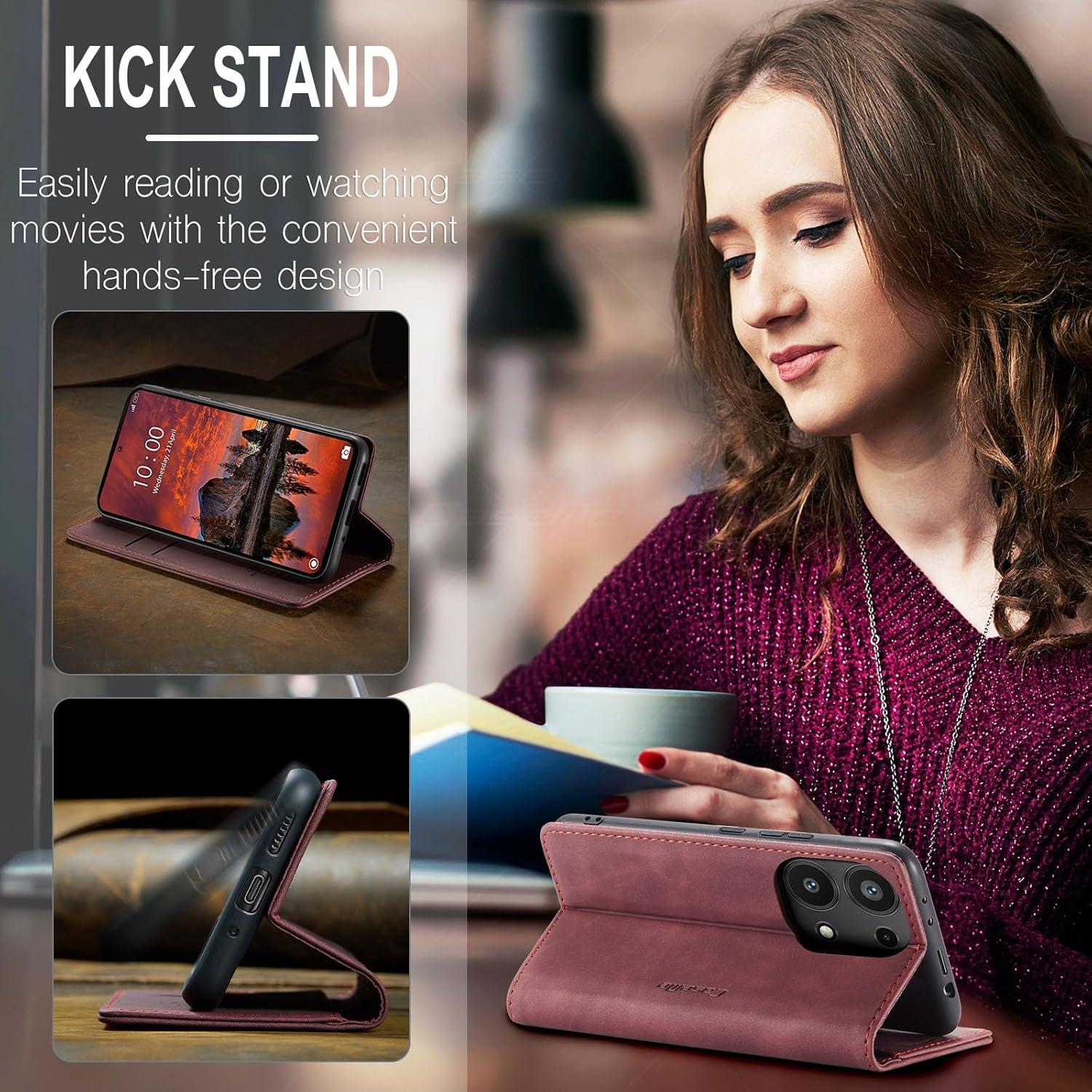 Handyhülle Xiaomi Redmi Note 13 Pro 4G Leder Flip Case Weinrot