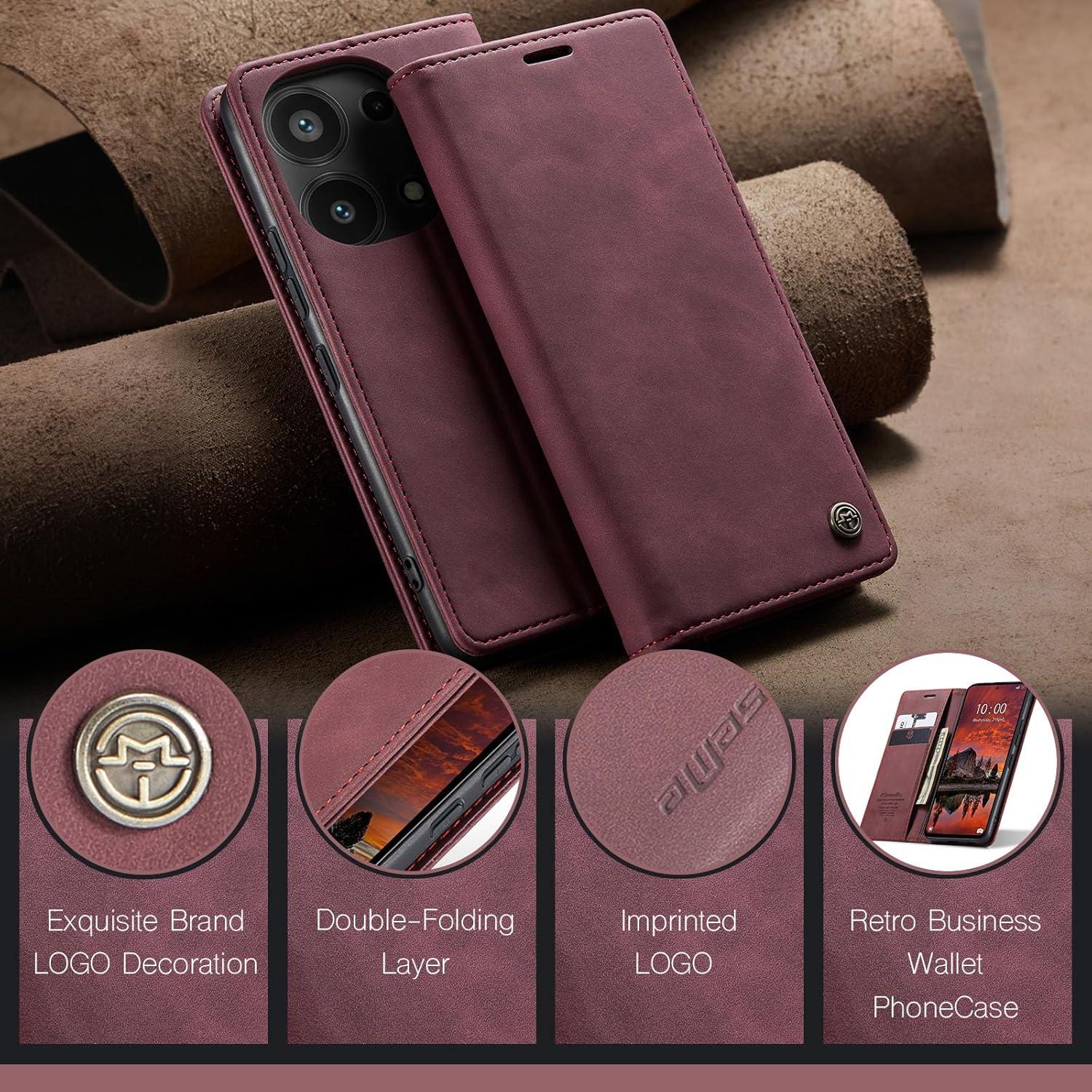 Handyhülle Xiaomi Redmi Note 13 Pro 4G Leder Flip Case Weinrot