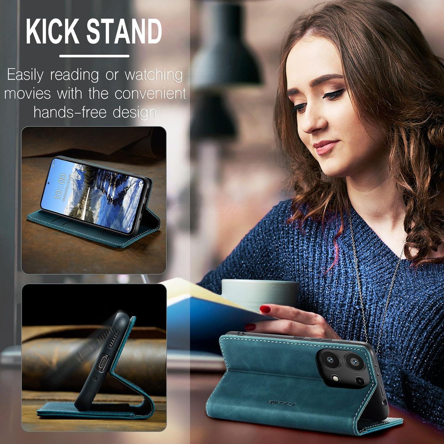 Xiaomi Redmi Note 13 Pro 4G Hülle Leder Flip Case Blaugrün Standfunktion