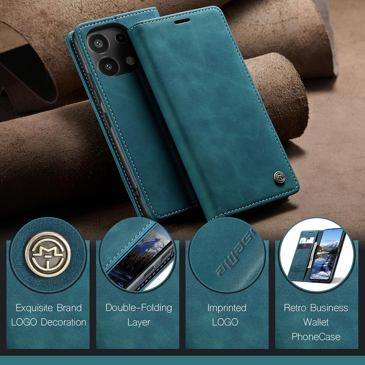Xiaomi Redmi Note 13 Pro 4G Hülle Leder Flip Case Blaugrün Standfunktion